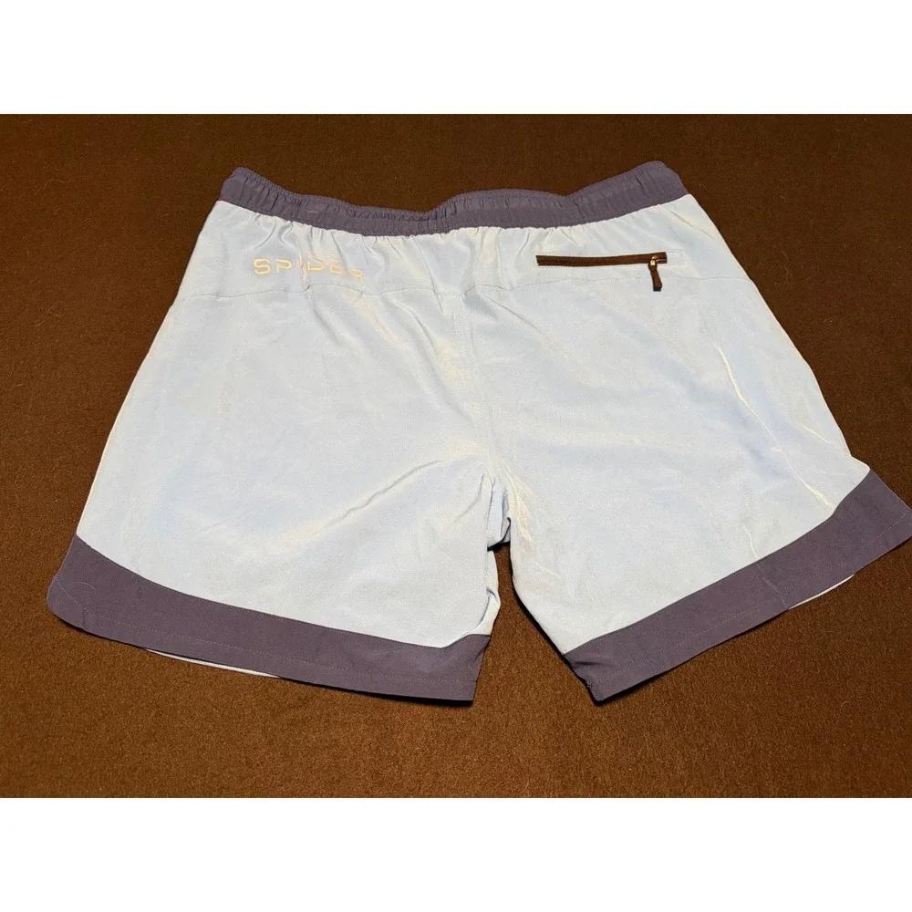Spyder Swim Mens XL Board Shorts Light Blue Navy Blue Lined Swim Trunks Pockets